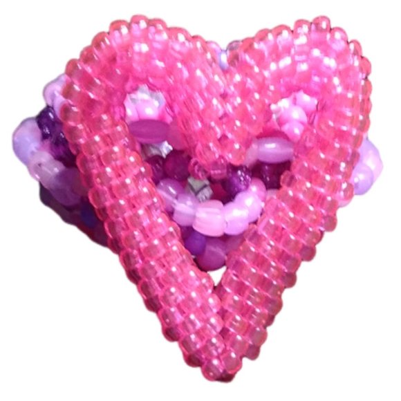 Kandi 3D Cage Cuff-With A Clear Pink Heart -Valentine Kandi Bracelet-Handmade - Picture 2 of 8